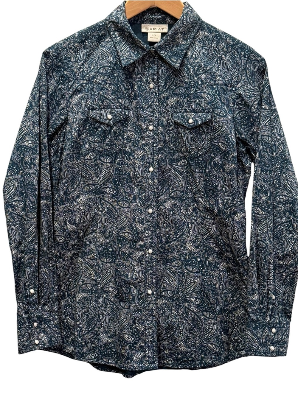 Ariat Blue Paisley Western Pearl Snap Shirt Small S/P Heritage Western